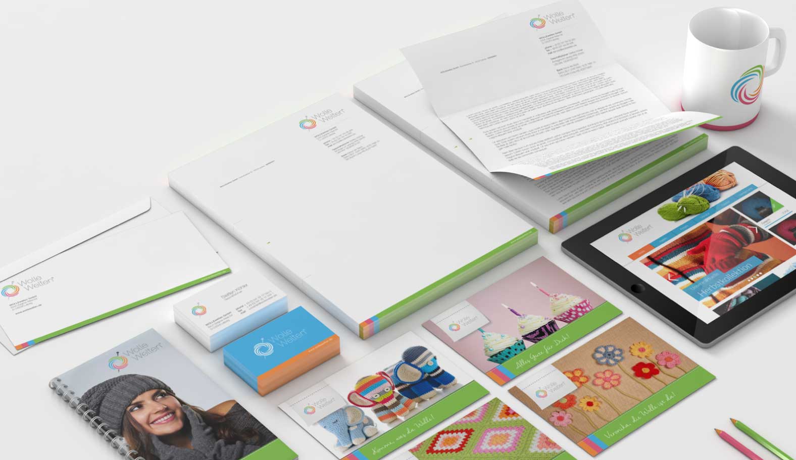 Corporate Design, Geschäftsausstattung und Webdesign für den Onlinehändler Wolle Welten.
