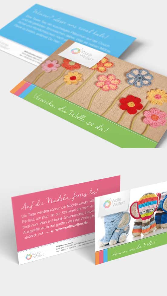 Corporate Design, Geschäftsausstattung und Webdesign für den Onlinehändler Wolle Welten.